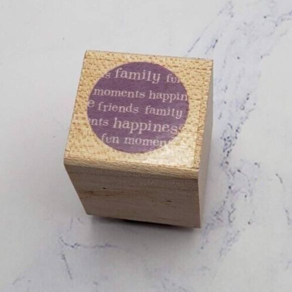 Family Happiness Circler Small 1x1 Wood Mounted Rubber Block Stamp - Picture 1 of 7